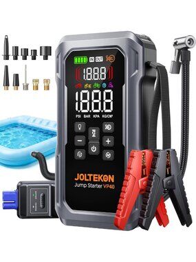 6000A 160PSI Portable Car Battery Jump Starter & Air Compressor, 9-in-1 with